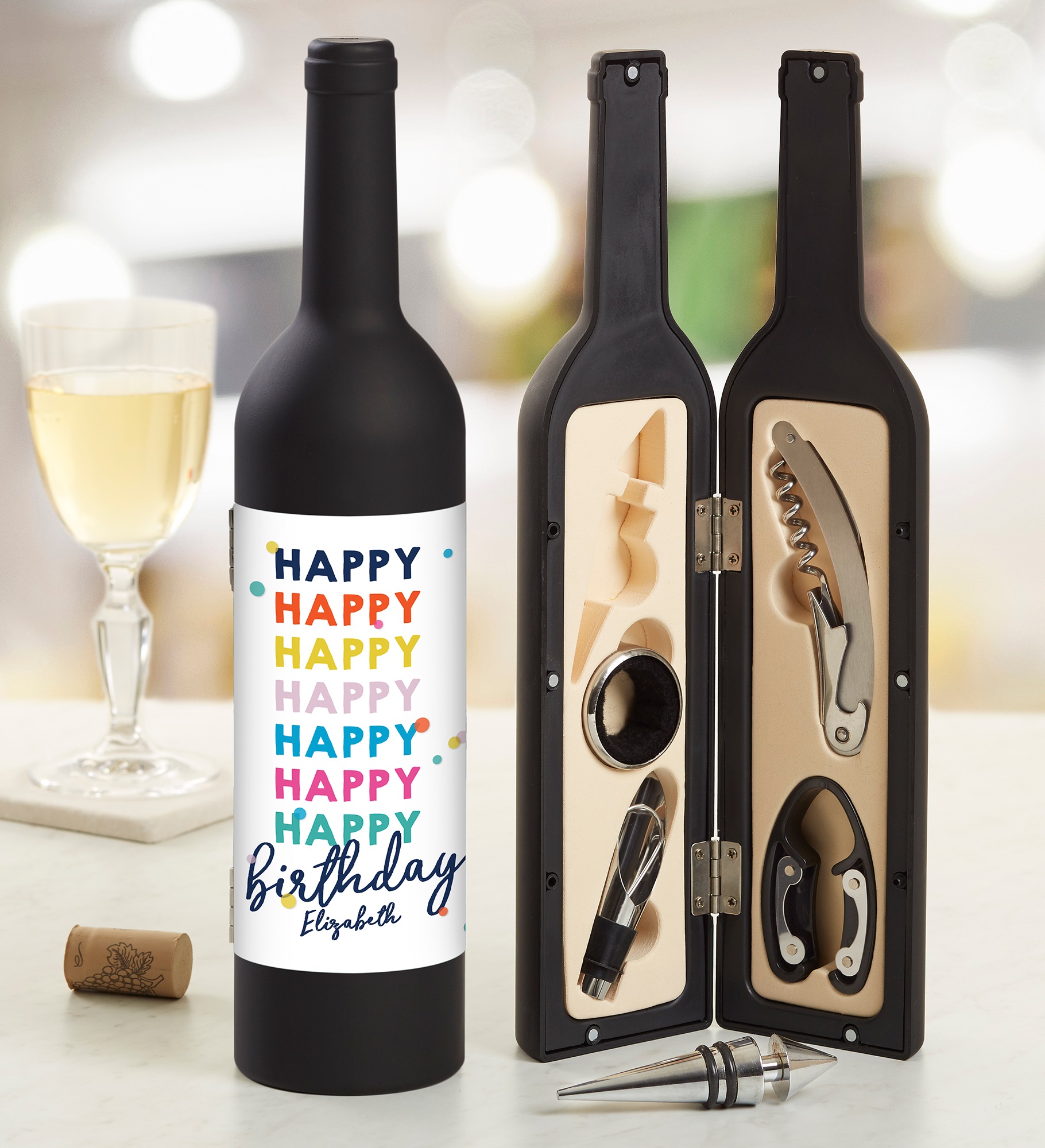 Happy Happy Birthday Personalized Wine Accessory 5pc Kit
